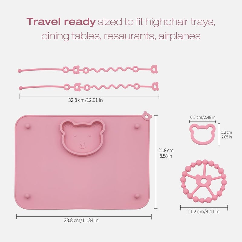 CHCC 2 Pack Baby Silicone Mat with Suction Base and 4 Stretchable Straps, 6 Strong Suction Cups, Baby Placemats, Activity Mat for Infants to Toddlers, Keeps Babies Essentials Off The Floor Purple Pink - Image 4